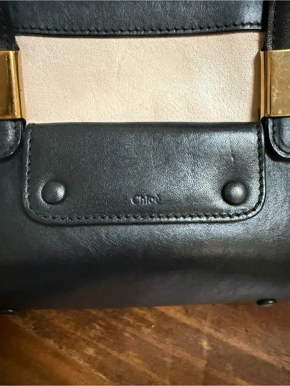 Chloé Alice Medium Leather Satchel Black Cream 2-Way Crossbody